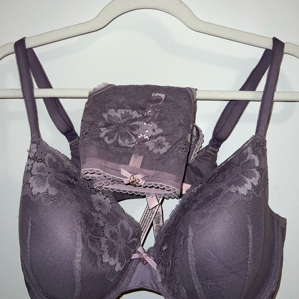 Lace Underwire Bra and Panty Set - Purple